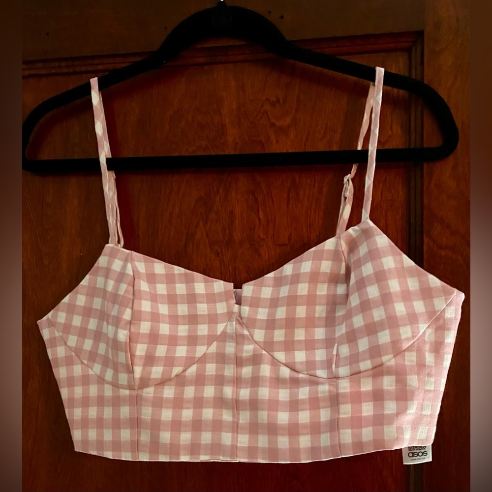ASOS Pink and White Gingham Crop Top